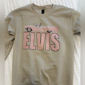 Elvis Sweatshirt - Beige with Pink Cadillac